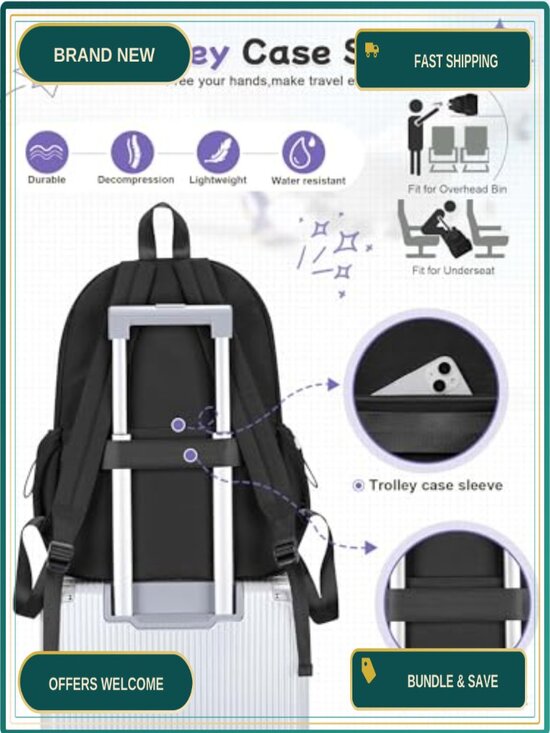 Water-Resistant Nylon Backpack with 14-Inch Laptop Sleeve for School Work Travel main image 5